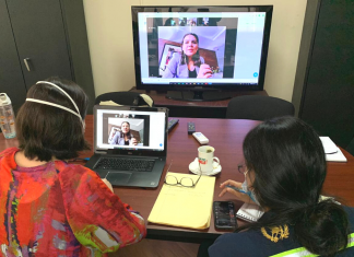 La subsecretaria Gabriela Guzmán participó en una reunión virtual con la secretaria de CONAMIGUA, Rita Elizondo.